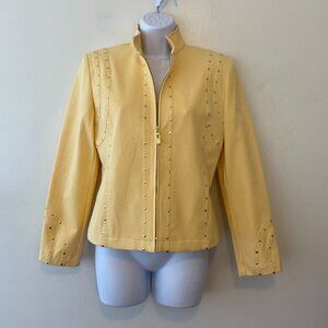 St John Sport by Marie Gray Yellow Zip Jacket Size P Gold Studded